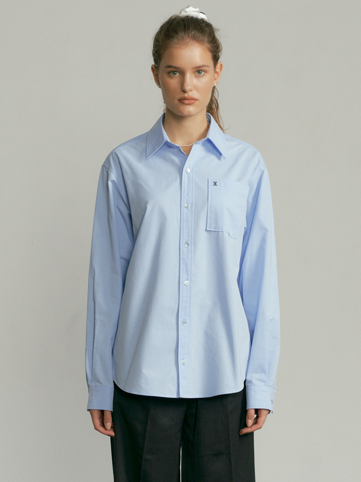 폴뉴아 Classic Logo Over Fit Pocket Shirt - Blue
