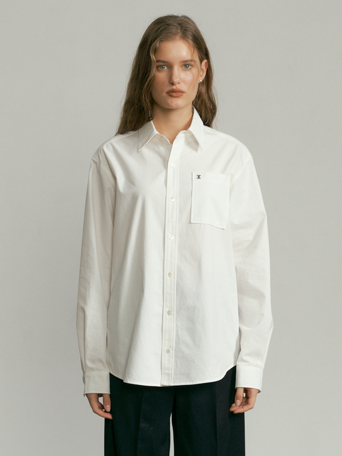 폴뉴아 Classic Logo Over Fit Pocket Shirt - White